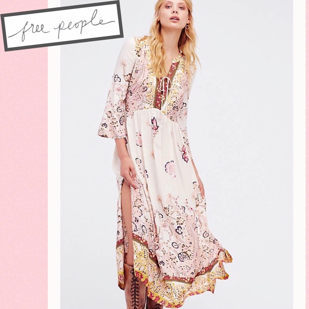 Free People Cream and Pink Floral Maxi Dress